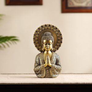 Antique Golden Resin Buddha Statue for Home Decor | Meditating Buddha Idol for Living Room, Office & Gifting | Vintage Look Spiritual Showpiece - Karigaari India Aesthetic Home Decor
