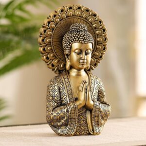 Antique Golden Resin Buddha Statue for Home Decor | Meditating Buddha Idol for Living Room, Office & Gifting | Vintage Look Spiritual Showpiece - Karigaari India Aesthetic Home Decor