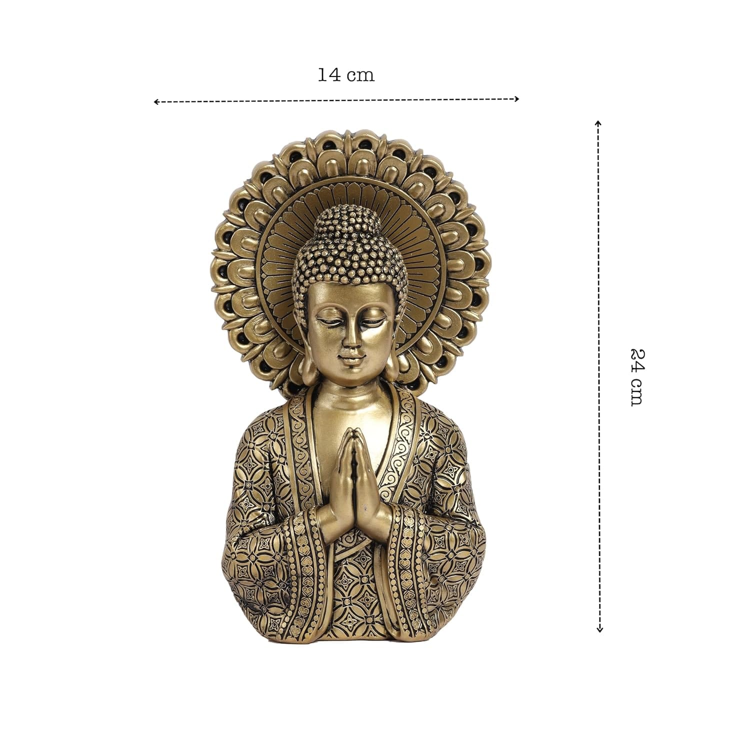 Antique Golden Resin Buddha Statue for Home Decor | Meditating Buddha Idol for Living Room, Office & Gifting | Vintage Look Spiritual Showpiece - Karigaari India Aesthetic Home Decor