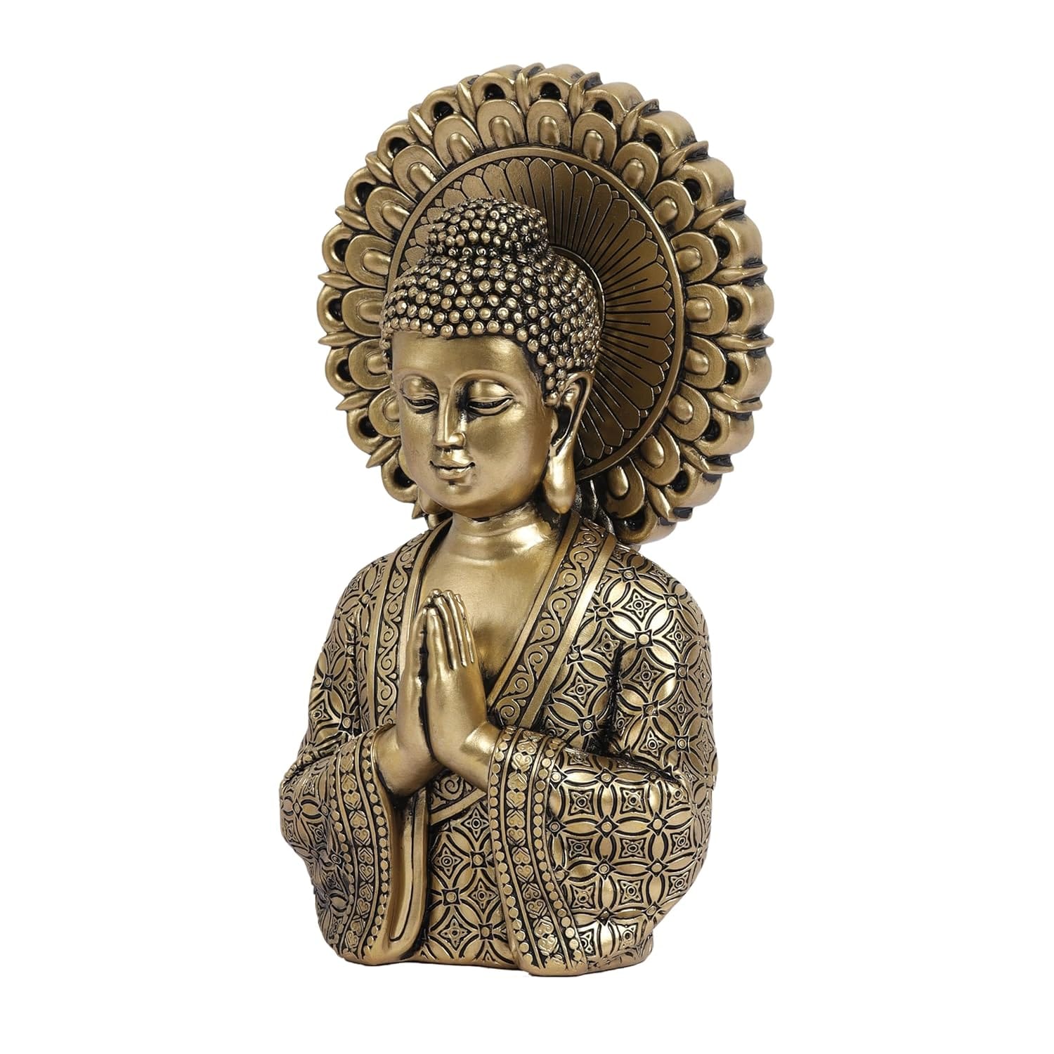 Antique Golden Resin Buddha Statue for Home Decor | Meditating Buddha Idol for Living Room, Office & Gifting | Vintage Look Spiritual Showpiece - Karigaari India Aesthetic Home Decor
