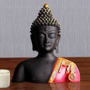Handcrafted Ployresin Lord Buddha Black Colour Statue Upto Shoulder Showpiece Home Decor/Office Decor/Spiritual Gift - Karigaari India Aesthetic Home Decor
