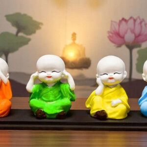 Handcrafted Ployresin Lord Buddha Four Pieces Multicolour Sitting Statue Showpiece Home Decor/Office Decor/Spiritual Gift - Karigaari India Aesthetic Home Decor