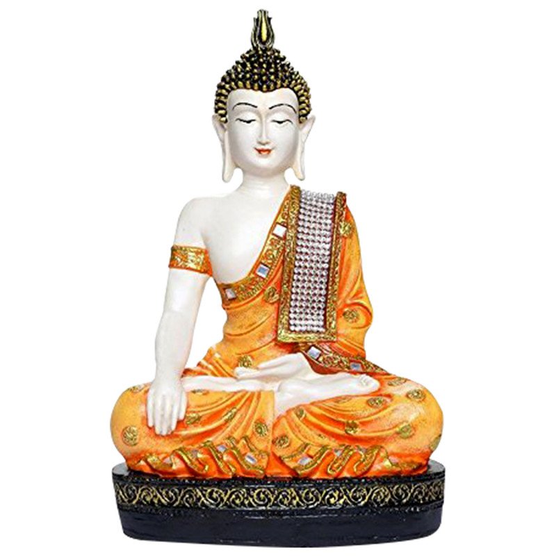 Elegant Artisan Ployresin Lord Buddha Meditating Orange Colour Figurine Display Piece Home Decor Office Home Decor Spiritual Gift Luxurious Accent 4 Handcrafted Ployresin Lord Buddha Meditating Orange Colour Statue Showpiece Home Decor/Office Decor/Spiritual Gift - Karigaari India Aesthetic Home Decor