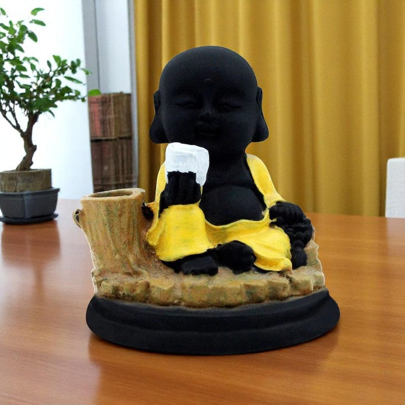 Elegant Artisan Ployresin Lord Buddha Sitting Figurine Display Piece Home Decor Office Home Decor Spiritual Giftblack And Yellow Colour Unique Decor Piece 1 Handcrafted Ployresin Lord Buddha Sitting Statue Showpiece Home Decor/Office Decor/Spiritual Gift,Black And Yellow Colour - Karigaari India Aesthetic Home Decor