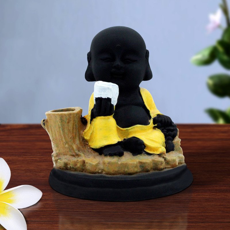 Elegant Artisan Ployresin Lord Buddha Sitting Figurine Display Piece Home Decor Office Home Decor Spiritual Giftblack And Yellow Colour Unique Decor Piece 2 Handcrafted Ployresin Lord Buddha Sitting Statue Showpiece Home Decor/Office Decor/Spiritual Gift,Black And Yellow Colour - Karigaari India Aesthetic Home Decor