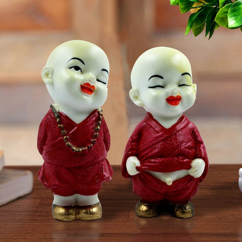 Elegant Artisan Ployresin Lord Buddha Two Standing White And Red Statues Centerpiece Home Home Decor Office Decoration Spiritual Gift Decorative Piece 2 Handcrafted Ployresin Lord Buddha Two Standing White And Red Statues Showpiece Home Decor/Office Decor/Spiritual Gift - Karigaari India Aesthetic Home Decor
