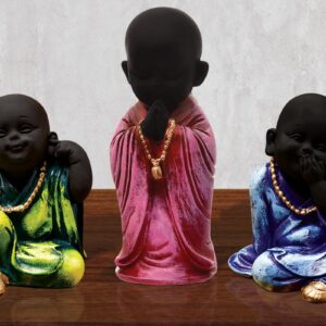 Handcrafted Ployresin Three Multicolour Pieces Standing And SItting  Lord Buddha Statue Showpiece Home Decor/Office Decor/Spiritual Gift - Karigaari India Aesthetic Home Decor