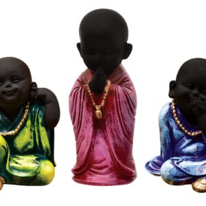 Handcrafted Ployresin Three Multicolour Pieces Standing And SItting  Lord Buddha Statue Showpiece Home Decor/Office Decor/Spiritual Gift - Karigaari India Aesthetic Home Decor