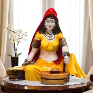 Handcrafted Rajasthani Village Woman Figurine - Traditional Yellow Attire Resin Statue - Ethnic Indian Home Decor Art Piece - Karigaari India Aesthetic Home Decor