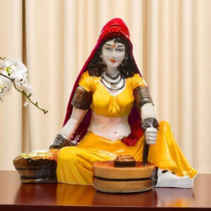 Handcrafted Rajasthani Village Woman Figurine - Traditional Yellow Attire Resin Statue - Ethnic Indian Home Decor Art Piece - Karigaari India Aesthetic Home Decor