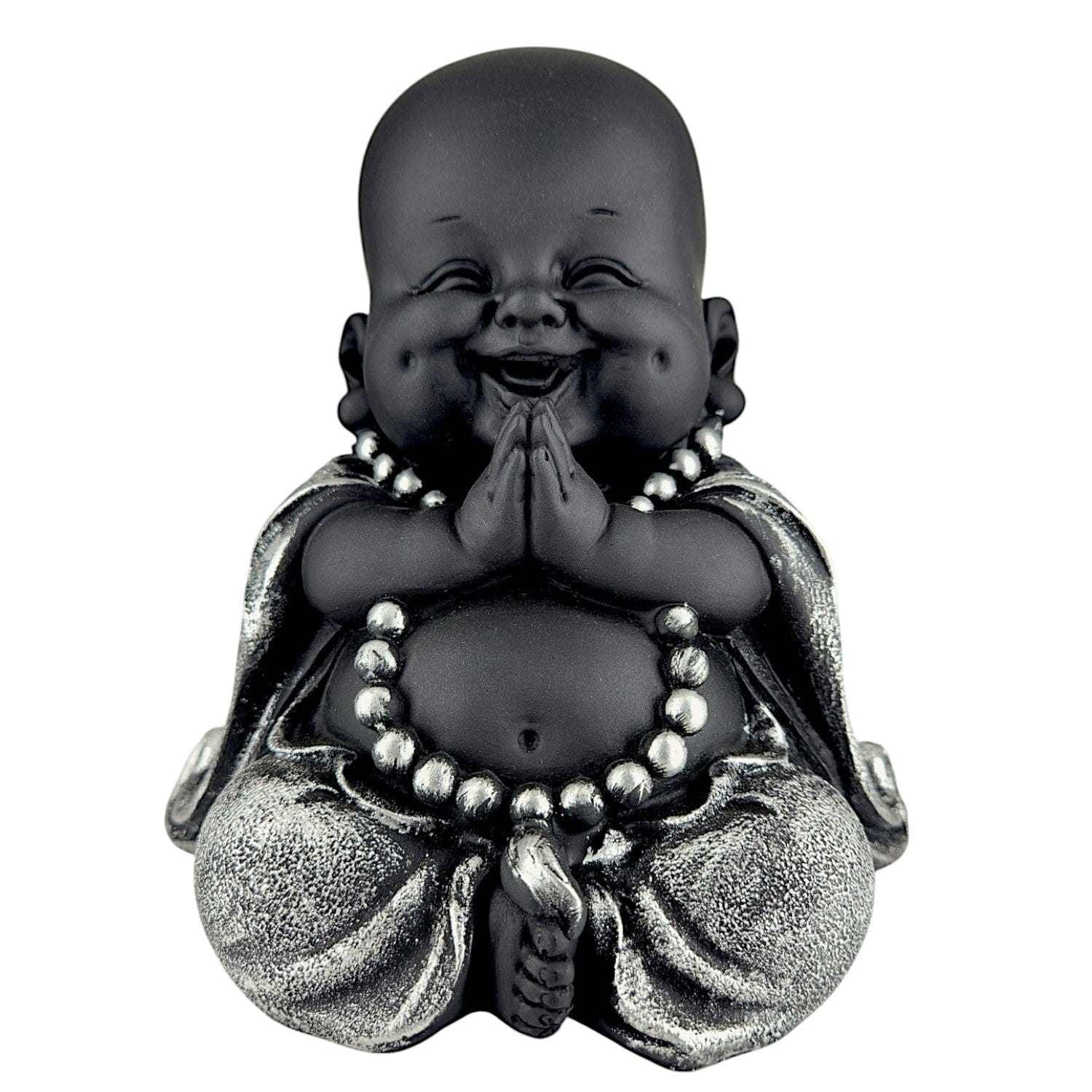Elegant Black Silver Laughing Buddha Figure Resin Baby Monk Buddha For Home Home Decor Office Desk Gifting Buddha Gift For Housewarming Stylish Accent 4 Black & Silver Laughing Buddha Idol | Resin Baby Monk Buddha for Home Decor, Office Desk & Gifting, Buddha gift for housewarming - Karigaari India Aesthetic Home Decor