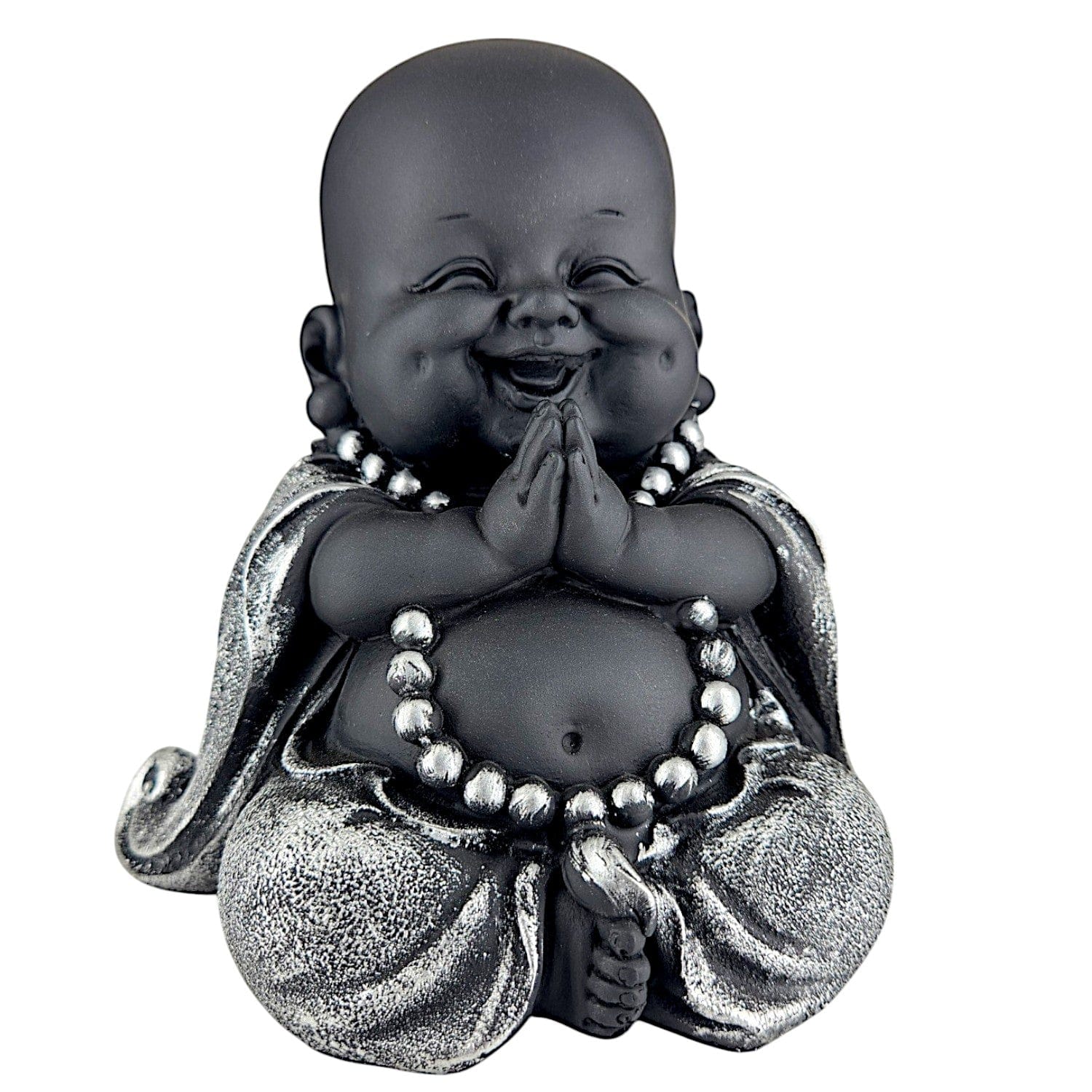 Elegant Black Silver Laughing Buddha Figure Resin Baby Monk Buddha For Home Home Decor Office Desk Gifting Buddha Gift For Housewarming Stylish Accent 5 Black & Silver Laughing Buddha Idol | Resin Baby Monk Buddha for Home Decor, Office Desk & Gifting, Buddha gift for housewarming - Karigaari India Aesthetic Home Decor