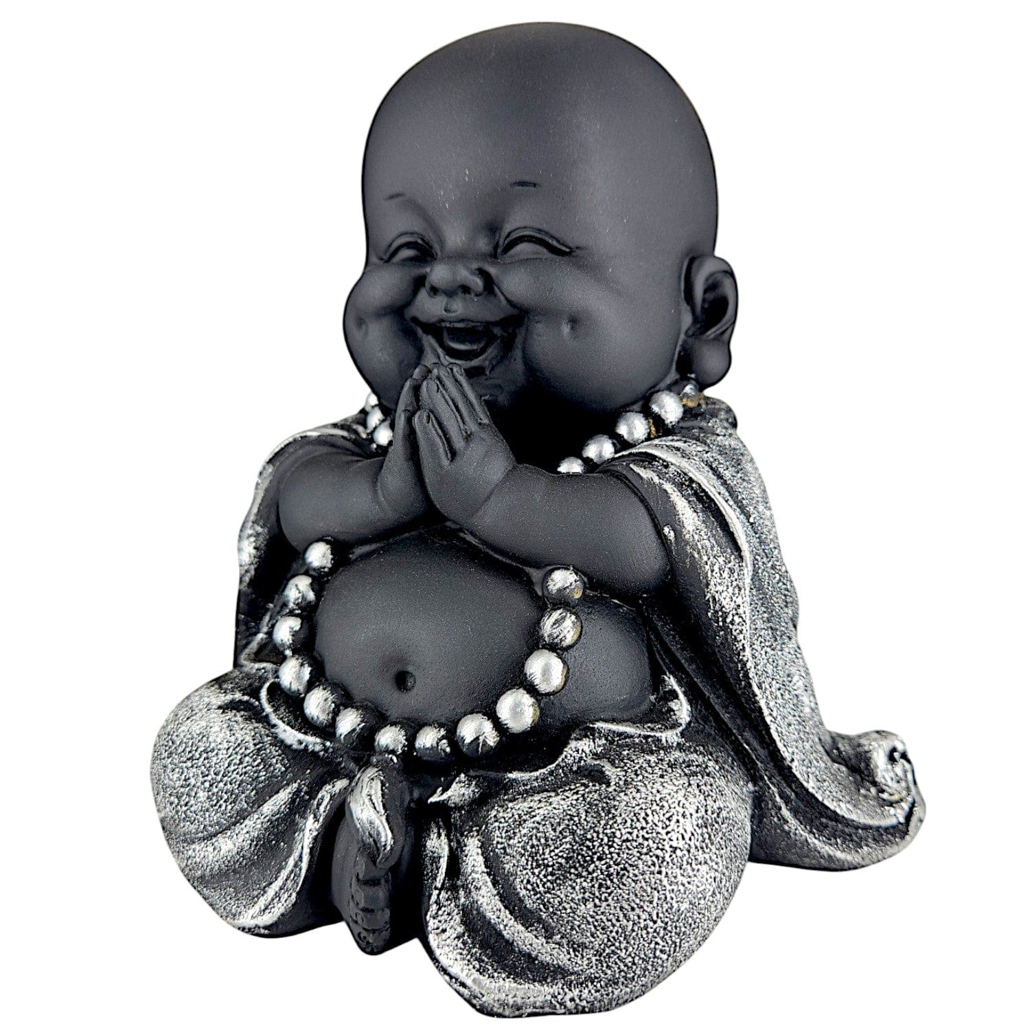 Elegant Black Silver Laughing Buddha Figure Resin Baby Monk Buddha For Home Home Decor Office Desk Gifting Buddha Gift For Housewarming Stylish Accent 6 Black & Silver Laughing Buddha Idol | Resin Baby Monk Buddha for Home Decor, Office Desk & Gifting, Buddha gift for housewarming - Karigaari India Aesthetic Home Decor