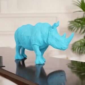 Blue Rhino Figurine Resin Decor - Modern Art - Karigaari India Aesthetic Home Decor