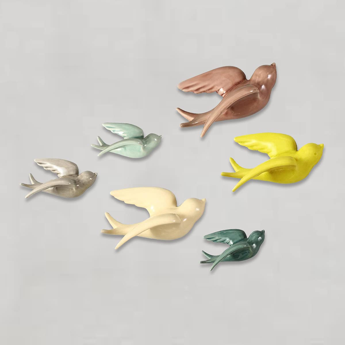 Elegant India Artisan Poly Resin Wall Hanging Ensemble Of 6 Multicolor Flying Birds Decorative Piece 2 Karigaari India Handcrafted Poly-Resin Wall Hanging Set of 6 Multicolor Flying Birds - Karigaari India Aesthetic Home Decor