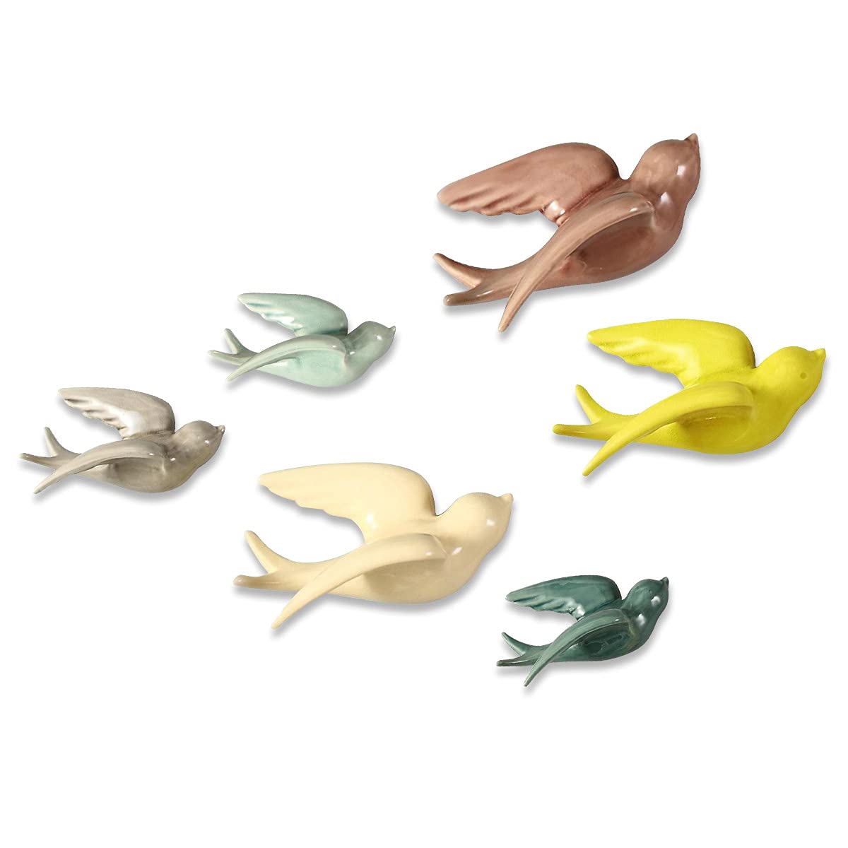 Elegant India Artisan Poly Resin Wall Hanging Ensemble Of 6 Multicolor Flying Birds Decorative Piece 6 Karigaari India Handcrafted Poly-Resin Wall Hanging Set of 6 Multicolor Flying Birds - Karigaari India Aesthetic Home Decor