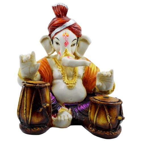 Lord Ganesha Playing Tabla Multicolor Idol for Home Decor - Karigaari India Aesthetic Home Decor