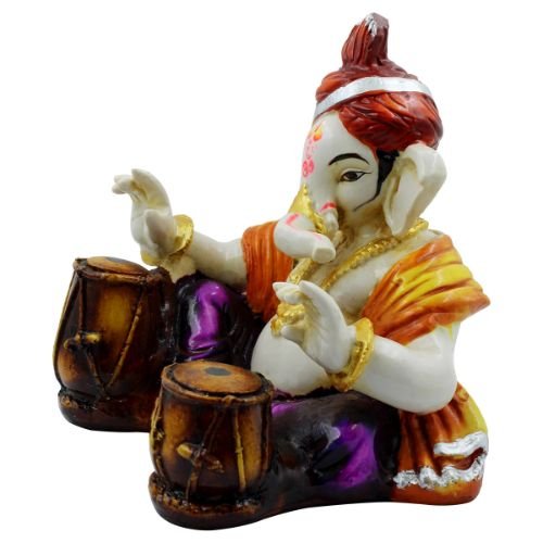 Lord Ganesha Playing Tabla Multicolor Idol for Home Decor - Karigaari India Aesthetic Home Decor