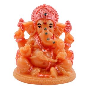 Lord Ganesha Sitting Idol Orange And Pink Ornaments Best for Home Decor - Karigaari India Aesthetic Home Decor