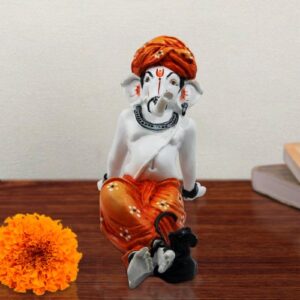 Lord Ganesha Sitting Relax Orange Color Idol for Home Decor - Karigaari India Aesthetic Home Decor