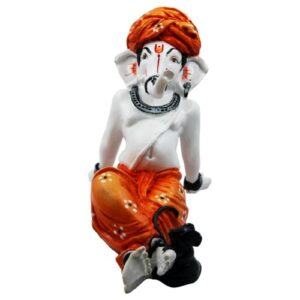 Lord Ganesha Sitting Relax Orange Color Idol for Home Decor - Karigaari India Aesthetic Home Decor