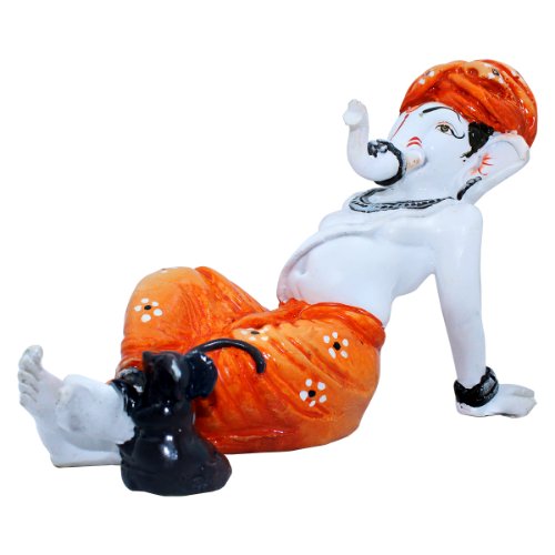 Lord Ganesha Sitting Relax Orange Color Idol for Home Decor - Karigaari India Aesthetic Home Decor