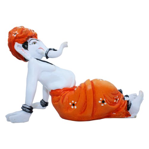 Lord Ganesha Sitting Relax Orange Color Idol for Home Decor - Karigaari India Aesthetic Home Decor