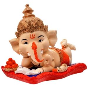 Lord Ganesha Sleeping With Mouse Idol Best & Unique Design Red Color for Home Decor - Karigaari India Aesthetic Home Decor