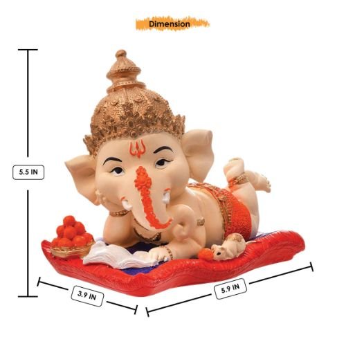 Lord Ganesha Sleeping With Mouse Idol Best & Unique Design Red Color for Home Decor - Karigaari India Aesthetic Home Decor