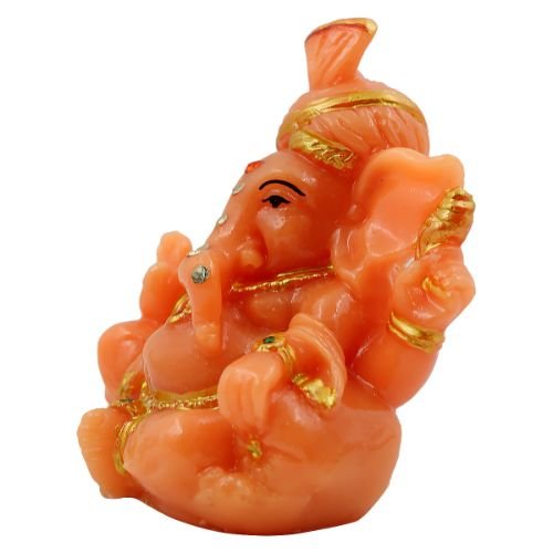 Elegant Lord Ganesha Wearing Paghadi And Sitting With One Leg Fold Orange Colour Statue For Home Decoration 4 Lord Ganesha Wearing Paghadi And Sitting With One Leg Fold Orange Colour Idol for Home Decor - Karigaari India Aesthetic Home Decor