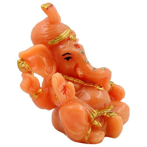 Elegant Lord Ganesha Wearing Paghadi And Sitting With One Leg Fold Orange Colour Statue For Home Decoration 5 Lord Ganesha Wearing Paghadi And Sitting With One Leg Fold Orange Colour Idol for Home Decor - Karigaari India Aesthetic Home Decor