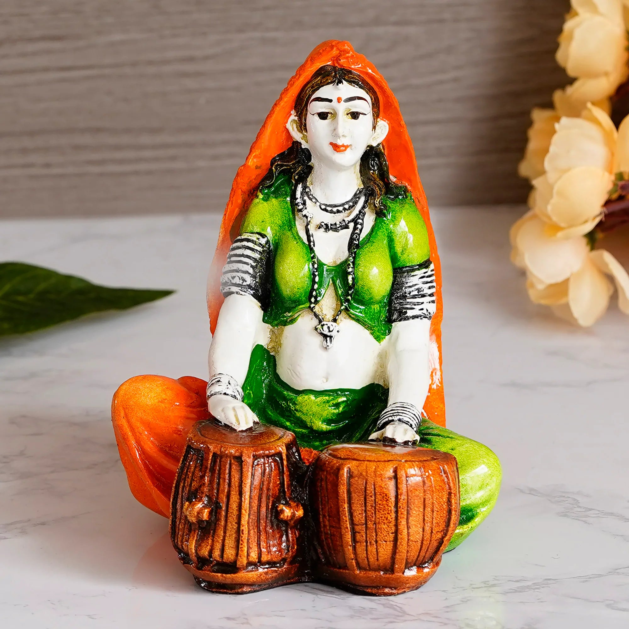 Elegant Luxurious Rajasthani Tabla Player Resin Crafted Modern Ornament 2 Karigaari Rajasthani Tabla Player Resin - Karigaari India Aesthetic Home Decor