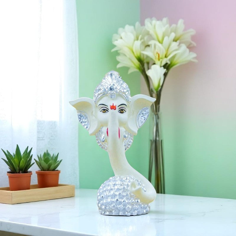 Elegant Luxurious White Ceramic Long Trunk Ganesha For Car Dashboard Home Decoration 1
