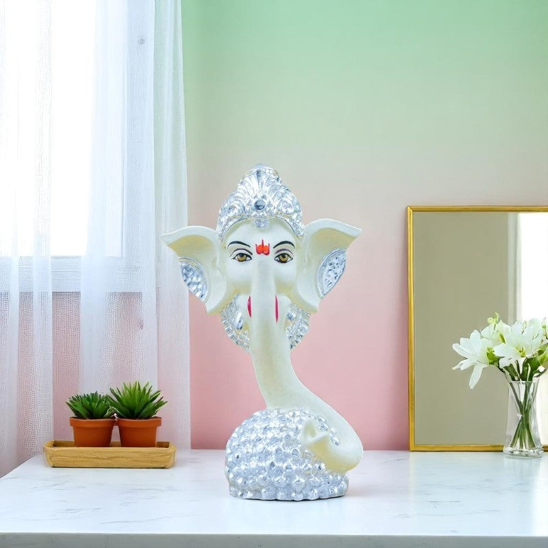 Elegant Luxurious White Ceramic Long Trunk Ganesha For Car Dashboard Home Decoration 2