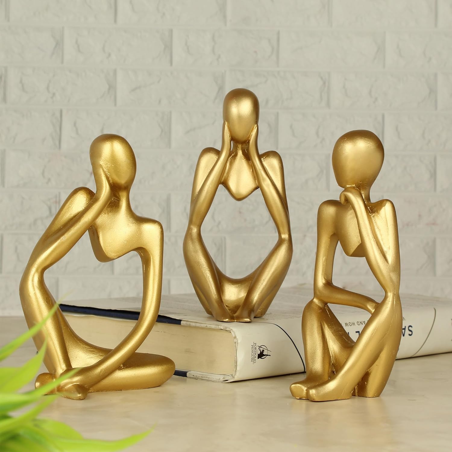 Elegant Modern Contemporary Thinker Statues Collection Of 3 Gold Finish Unique Decor Piece 1 Modern Abstract Thinker Statues – Set of 3 | Gold Finish - Karigaari India Aesthetic Home Decor