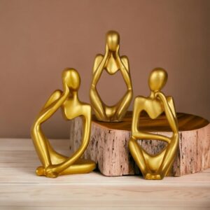 Modern Abstract Thinker Statues – Set of 3 | Gold Finish - Karigaari India Aesthetic Home Decor