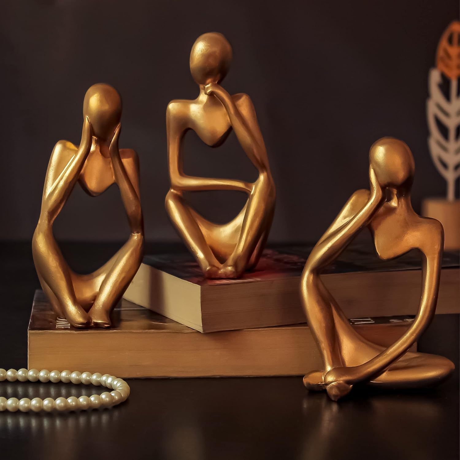 Elegant Modern Contemporary Thinker Statues Collection Of 3 Gold Finish Unique Decor Piece 3 Modern Abstract Thinker Statues – Set of 3 | Gold Finish - Karigaari India Aesthetic Home Decor