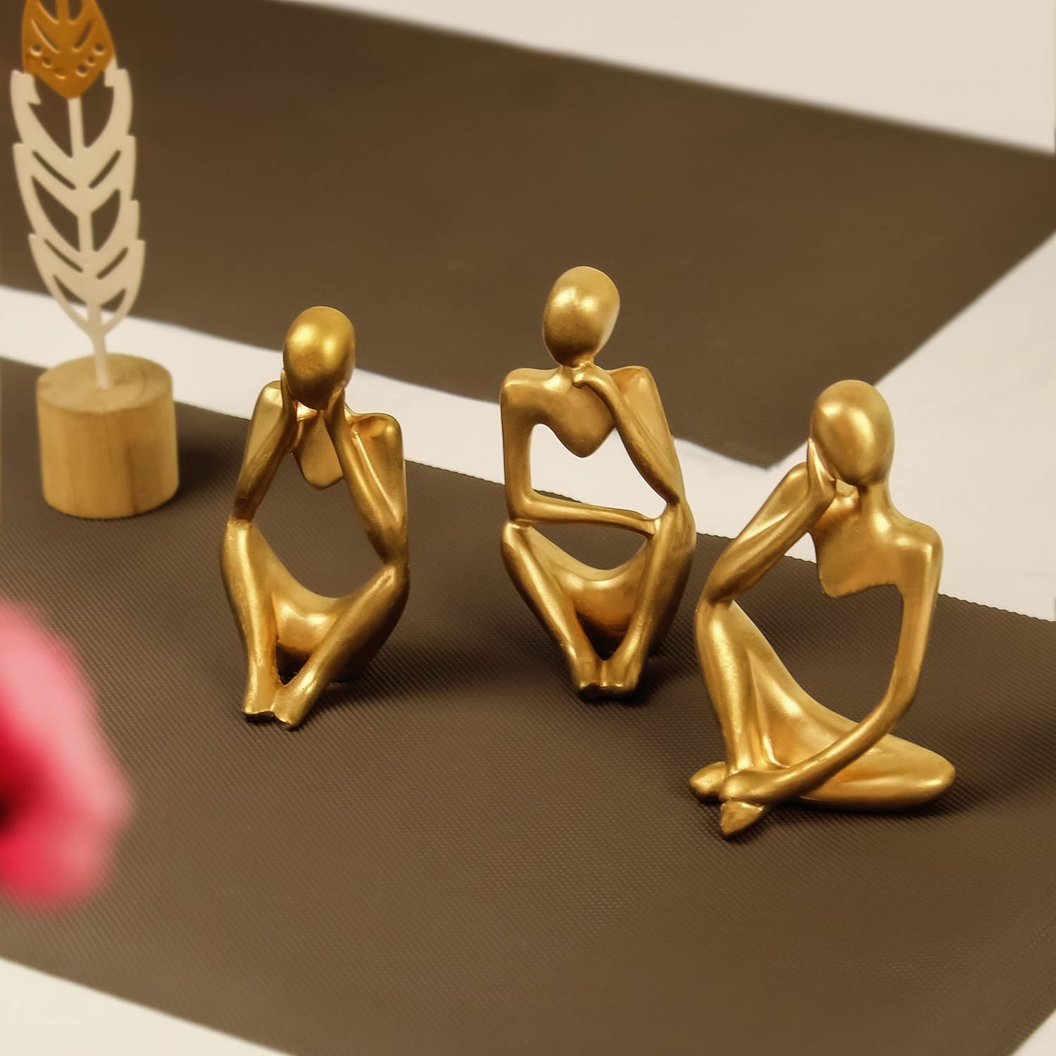 Elegant Modern Contemporary Thinker Statues Collection Of 3 Gold Finish Unique Decor Piece 4 Modern Abstract Thinker Statues – Set of 3 | Gold Finish - Karigaari India Aesthetic Home Decor