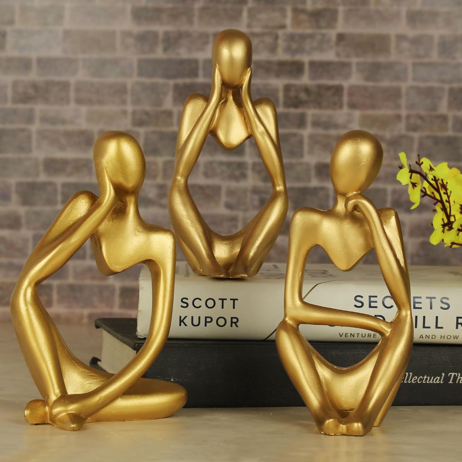 Elegant Modern Contemporary Thinker Statues Collection Of 3 Gold Finish Unique Decor Piece 5 Modern Abstract Thinker Statues – Set of 3 | Gold Finish - Karigaari India Aesthetic Home Decor