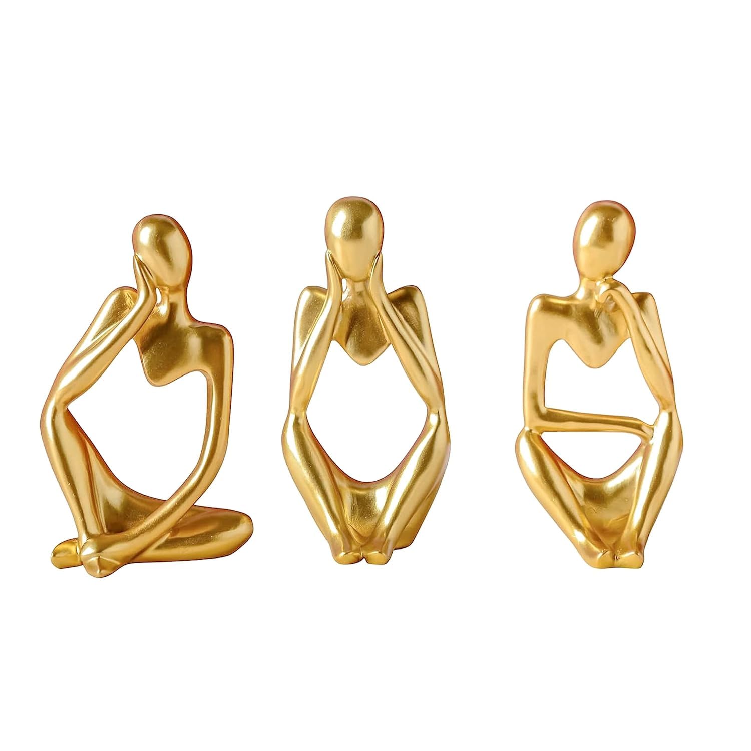 Elegant Modern Contemporary Thinker Statues Collection Of 3 Gold Finish Unique Decor Piece 8 Modern Abstract Thinker Statues – Set of 3 | Gold Finish - Karigaari India Aesthetic Home Decor
