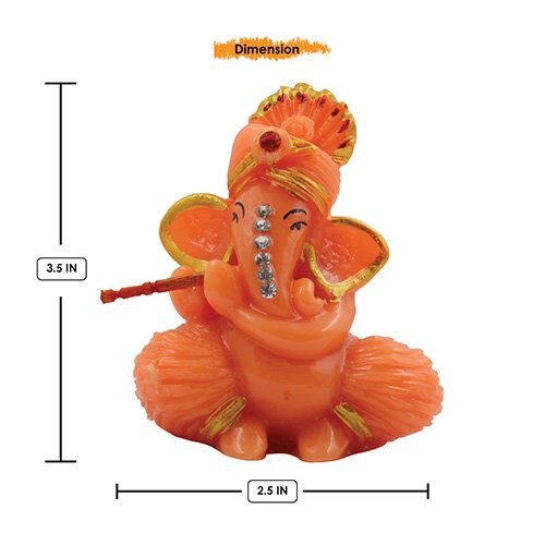 Unique Design Lord Ganesha Sitting And Playing Flute Idol Orange Color Best for Home Decor - Karigaari India Aesthetic Home Decor