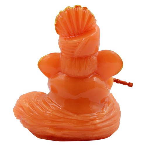 Unique Design Lord Ganesha Sitting And Playing Flute Idol Orange Color Best for Home Decor - Karigaari India Aesthetic Home Decor