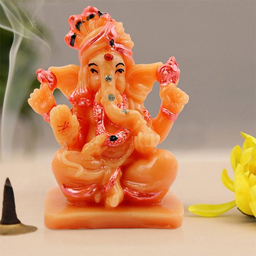 Unique Design Lord Ganesha Sitting Idol Orange And Pink Color Best for Home Decor - Karigaari India Aesthetic Home Decor