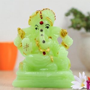 Unique Design Small Lord Ganesha Sitting Idol Green And Golden Color Best for Home Decor - Karigaari India Aesthetic Home Decor