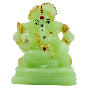 Unique Design Small Lord Ganesha Sitting Idol Green And Golden Color Best for Home Decor - Karigaari India Aesthetic Home Decor