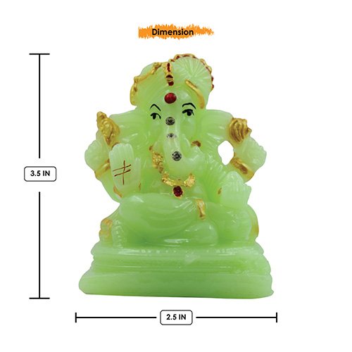 Unique Design Small Lord Ganesha Sitting Idol Green And Golden Color Best for Home Decor - Karigaari India Aesthetic Home Decor