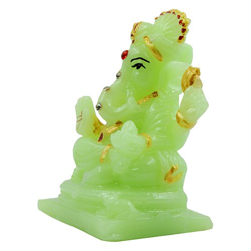 Unique Design Small Lord Ganesha Sitting Idol Green And Golden Color Best for Home Decor - Karigaari India Aesthetic Home Decor