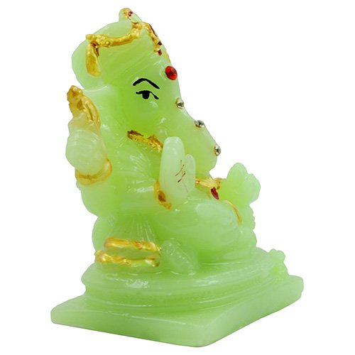 Unique Design Small Lord Ganesha Sitting Idol Green And Golden Color Best for Home Decor - Karigaari India Aesthetic Home Decor