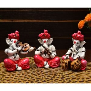 Unique Design Three Lord Ganesha Playing Instruments Idol Pink Best Item for Home Decor - Karigaari India Aesthetic Home Decor