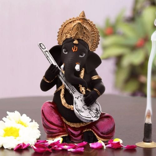 Unique Little Lord Ganesha Playing Guitar Idol Black Color Best Item for Home Decor - Karigaari India Aesthetic Home Decor